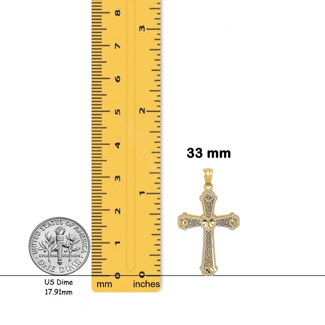 14K Two-tone Gold Hearts Cross Pendant with Necklace Chain Options