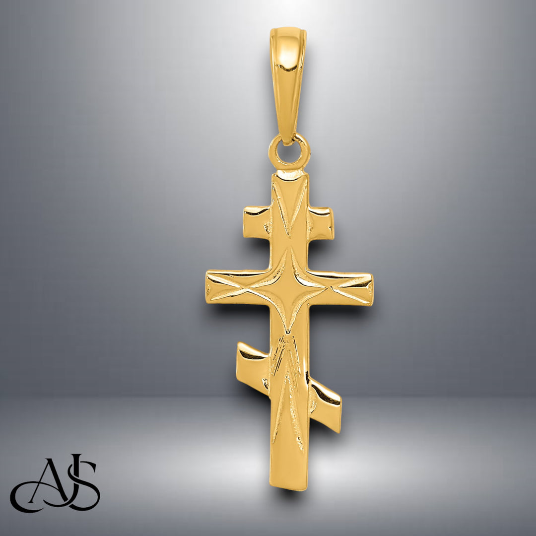 14K Yellow Gold Eastern Orthodox Cross Pendant with Necklace Chain Options
