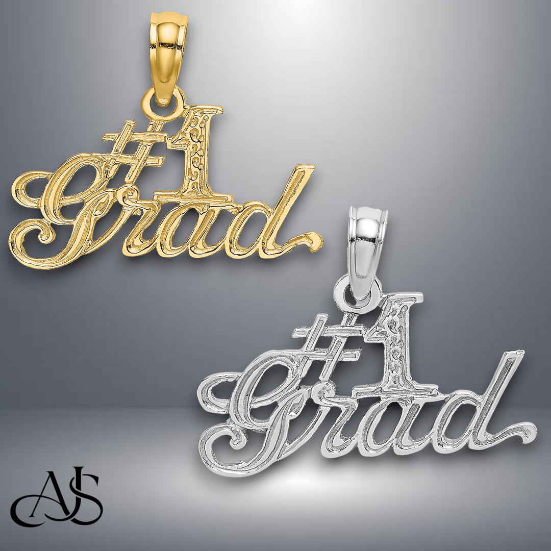 14K Yellow or White Gold #1 GRAD Charm with Necklace Chain Options