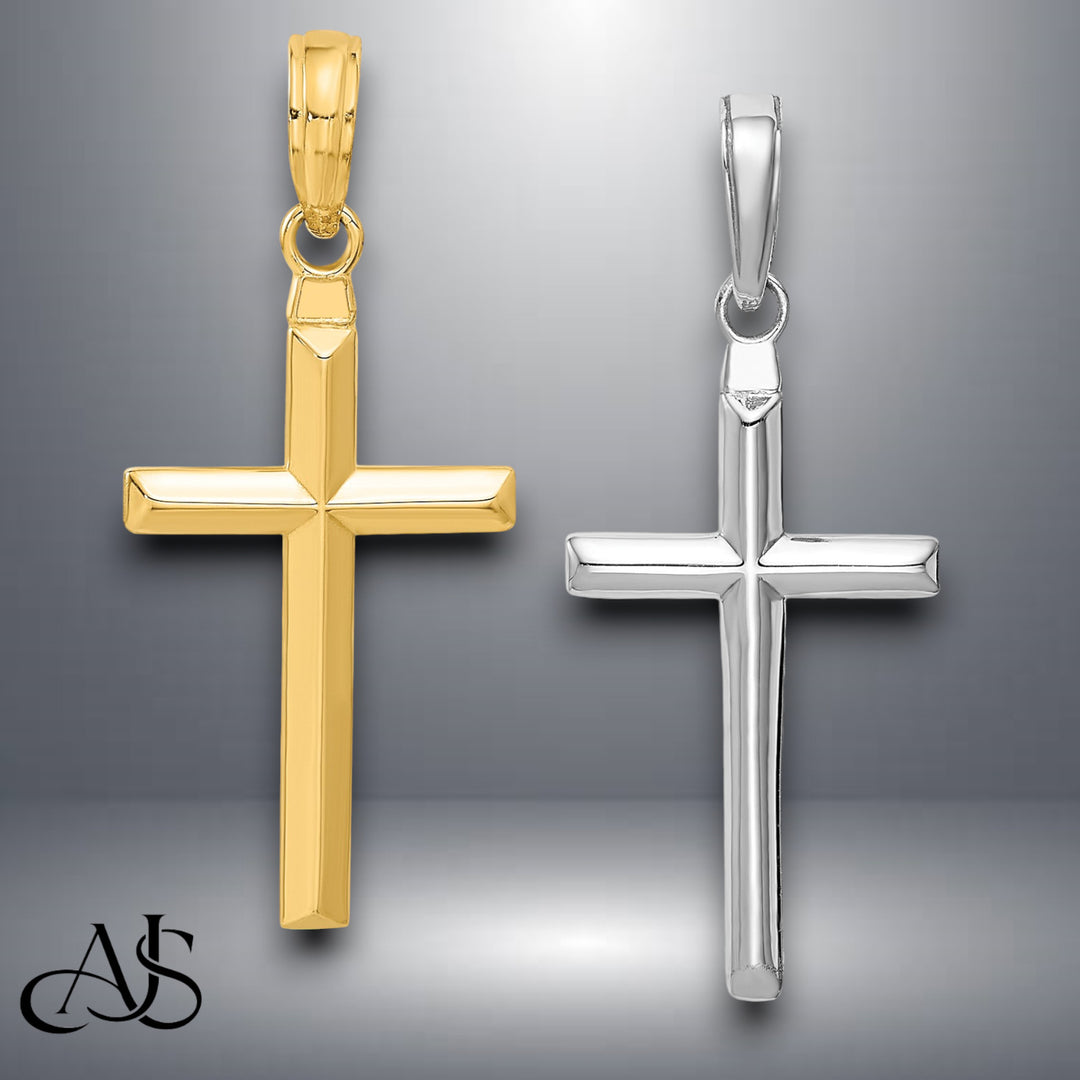 14K Yellow or White Gold Reversible Latin Cross Pendant with Necklace Chain Options