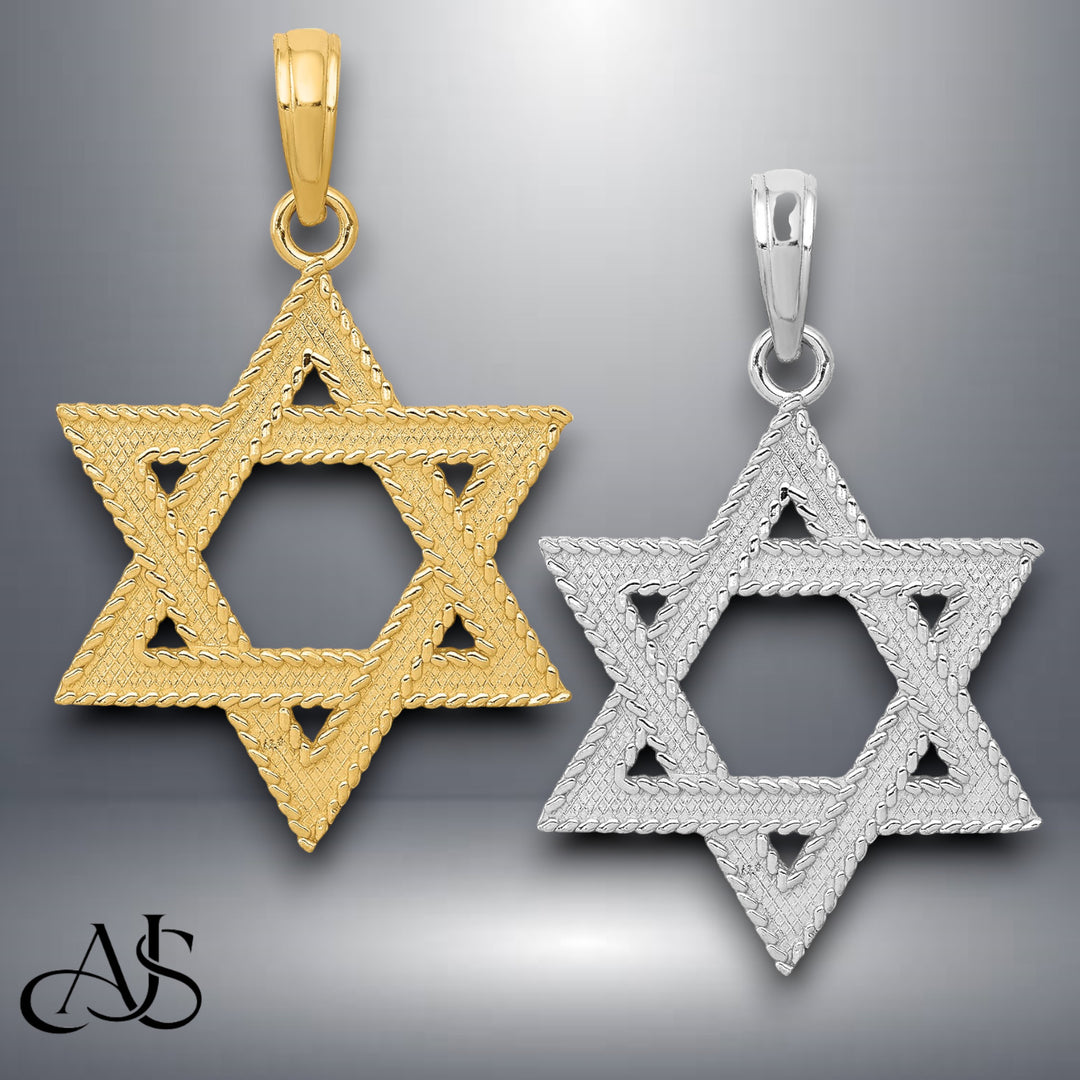 14K Yellow or White Gold Star of David Pendant with Necklace Chain Options
