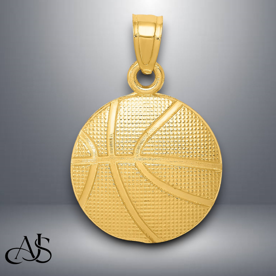 14K Yellow Gold Basketball Pendant with Necklace Chain Options