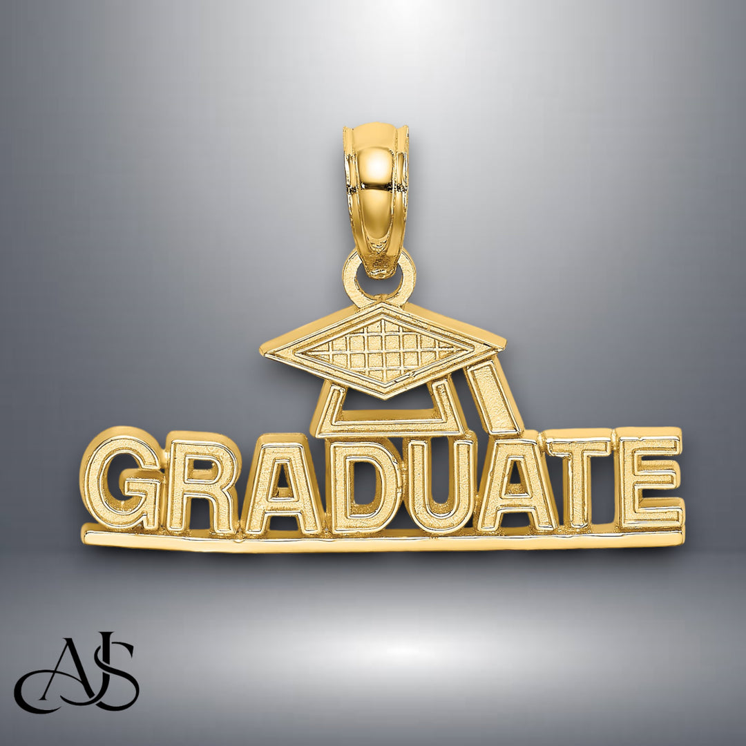 14K Yellow Gold Polished GRADUATE Under Cap Charm with Necklace Chain Options