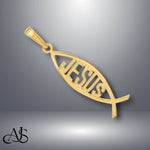 Load image into Gallery viewer, 14K Yellow Gold Ichthus Fish W/ JESUS Pendant with Necklace Chain Options
