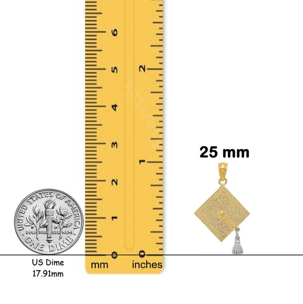 14K Yellow Gold w/Rhodium 3-D Graduation Cap w/Moveable Tassel Pendant with Necklace Chain Options