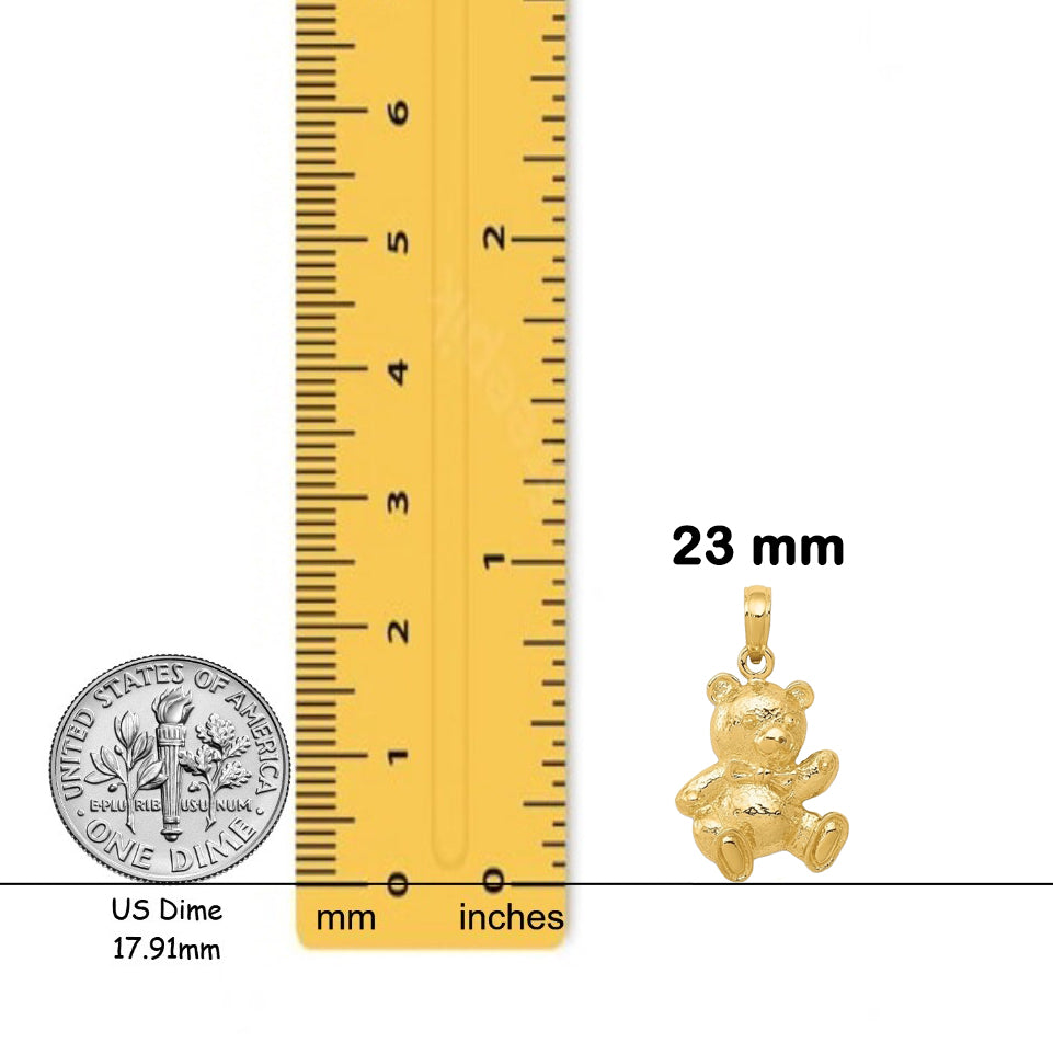 14K Yellow Gold Teddy Bear Pendant with Necklace Chain Options