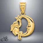 Load image into Gallery viewer, 14K Yellow Gold Angel, Moon and Star Pendant with Necklace Chain Options
