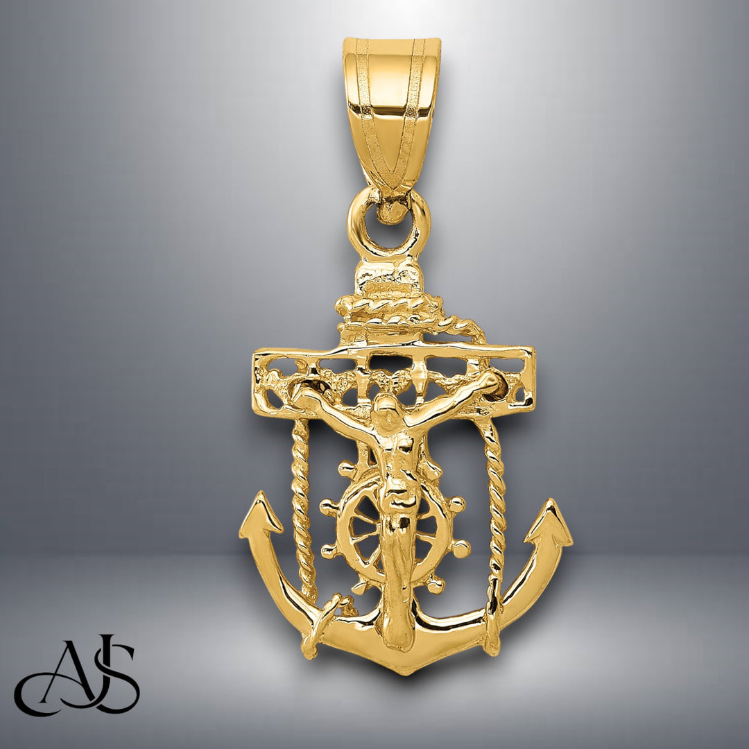 14K Yellow Gold Mariners Cross Pendant with Necklace Chain Options