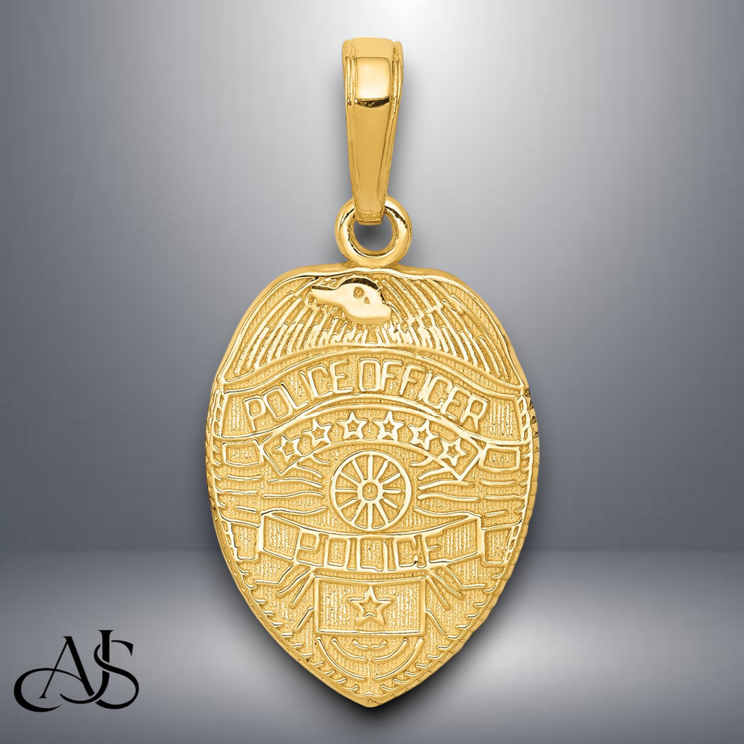 14K Yellow Gold Police Officer Badge Pendant with Necklace Chain Options