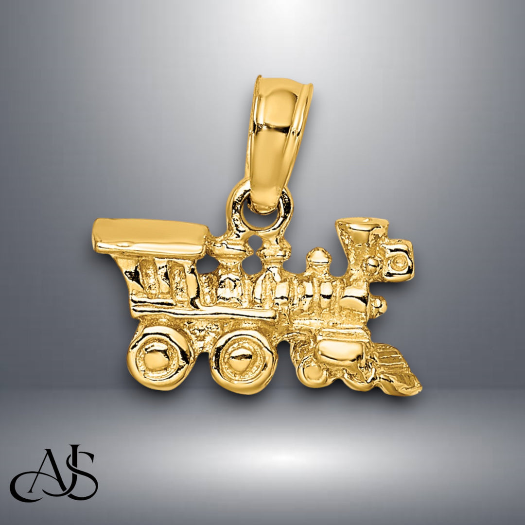 14K Yellow Gold or White Gold 3-D Miniature Train Charm with Necklace Chain Options