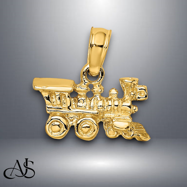 14K Yellow Gold or White Gold 3-D Miniature Train Charm with Necklace Chain Options