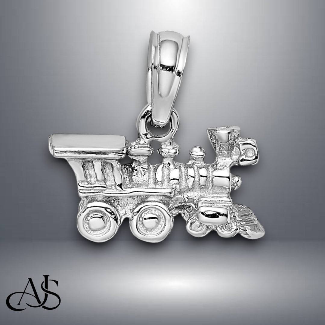 14K Yellow Gold or White Gold 3-D Miniature Train Charm with Necklace Chain Options