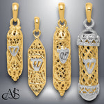 Load image into Gallery viewer, 14K Yellow Gold w/ White Rhodium Mezuzah W/Shin Charm with Necklace Chain Options
