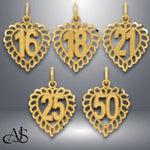 Load image into Gallery viewer, 14K Yellow Gold 16,18,21,25,50 Numbers in a Heart Charm with Necklace Chain Options
