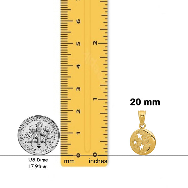 14K Yellow Gold Moon and Stars Pendant with Necklace Chain Options