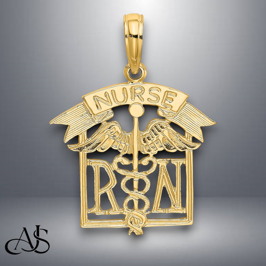 14K Yellow Gold Registered Nurse Charm with Necklace Chain Options