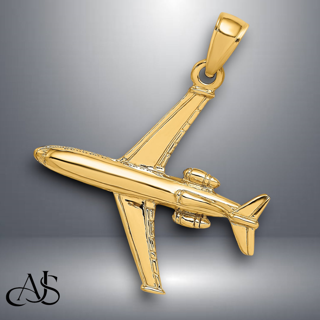 14K Yellow Gold 3-D Jet Charm with Necklace Chain Options