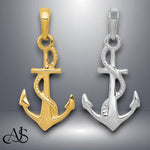 Load image into Gallery viewer, 14K Yellow Gold or White Gold Solid Polished 3-D Anchor Pendant with Necklace Chain Options
