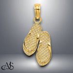 Load image into Gallery viewer, 14K Yellow Gold 3D Solid Polished HAWAII Flip-Flops Charm with Necklace Chain Options
