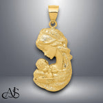 Load image into Gallery viewer, 14K Yellow Gold Solid Satin Polished Mother Holding Child Charm with Necklace Chain Options
