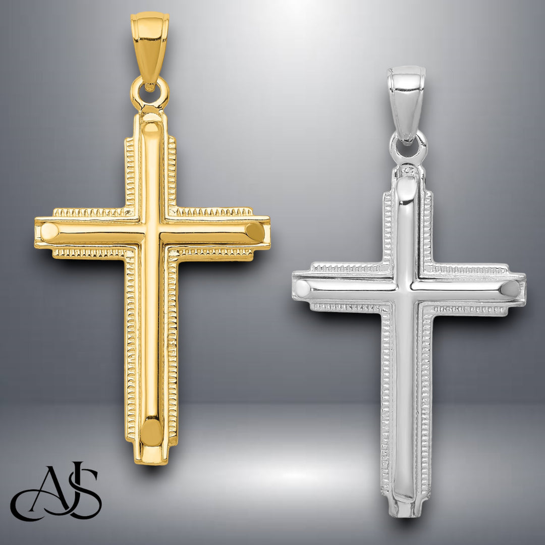 14K Yellow Gold or White Gold Polished Cross Pendant with Necklace Chain Options