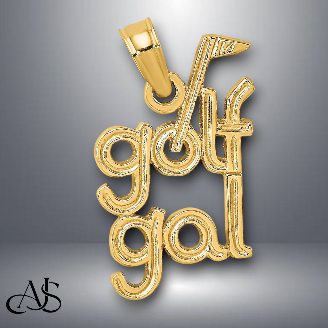 14K Yellow Gold Solid Polished GOLF GAL Charm with Necklace Chain Options
