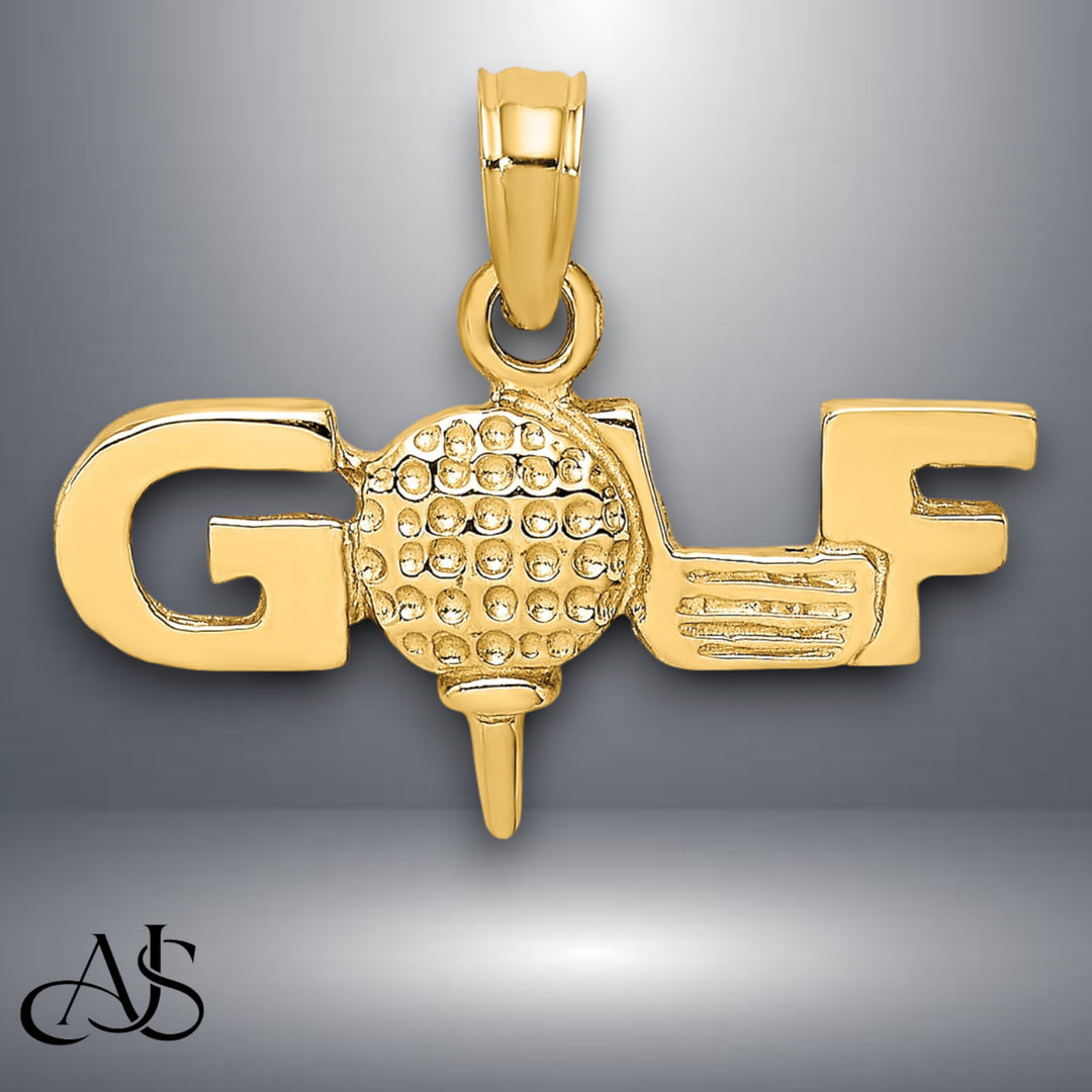 14K Yellow Gold Solid Polished GOLF Charm with Necklace Chain Options