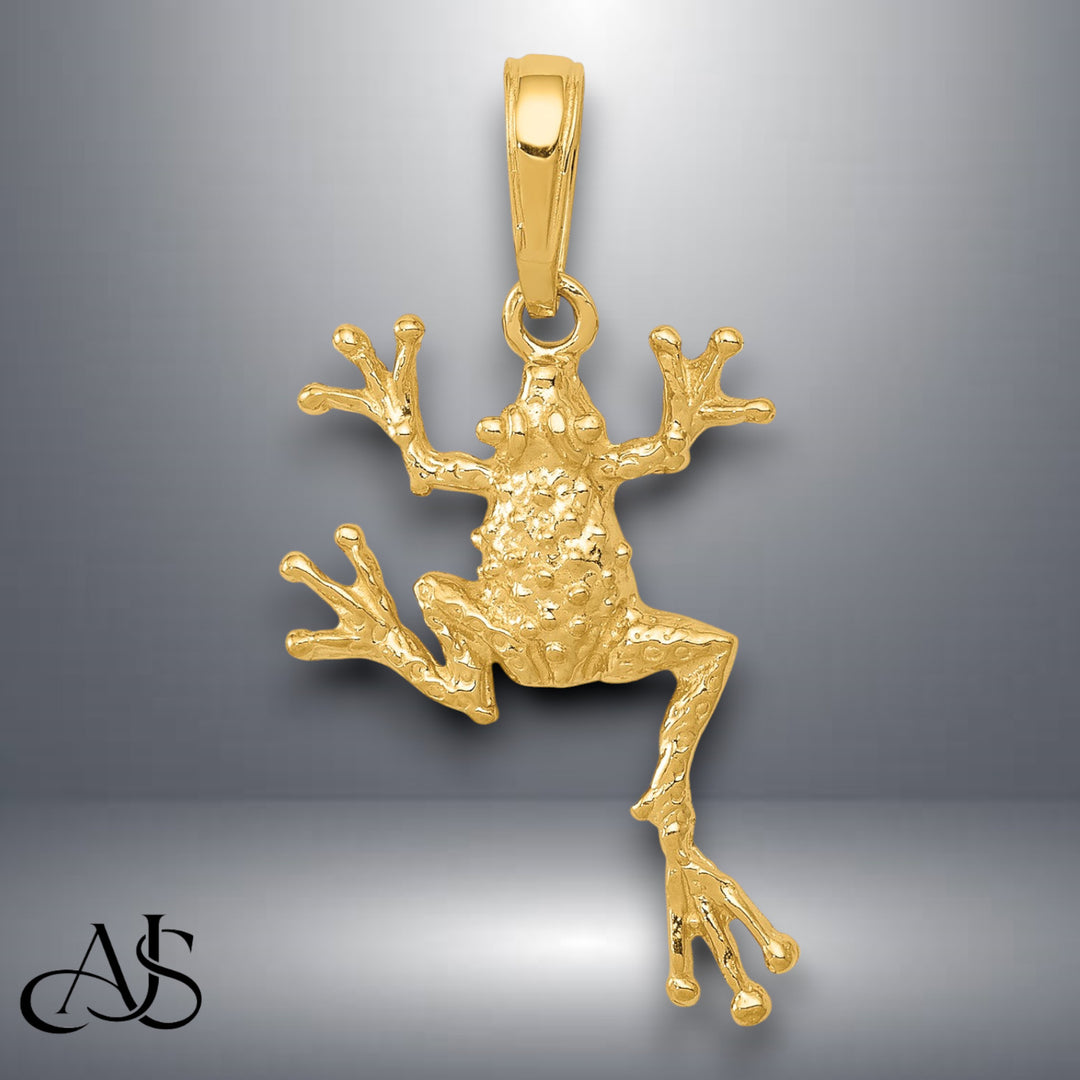 14K Yellow Gold Solid Polished Open-Backed Frog Pendant with Necklace Chain Options
