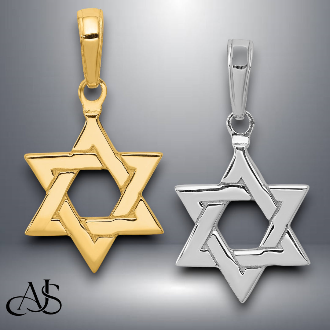 14K Yellow Gold or White Gold Polished Star of David Pendant with Necklace Chain Options