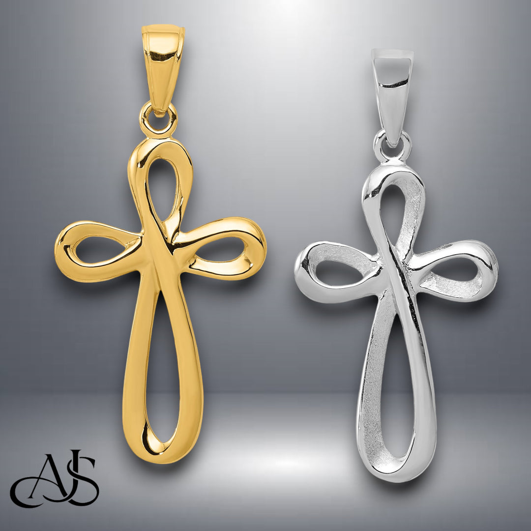14K Yellow Gold or White Gold Polished Cross Pendant with Necklace Chain Options