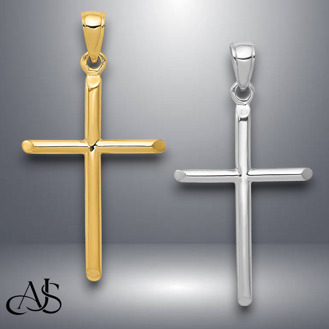 14K Yellow Gold or White Gold Polished Cross Pendant with Necklace Chain Options