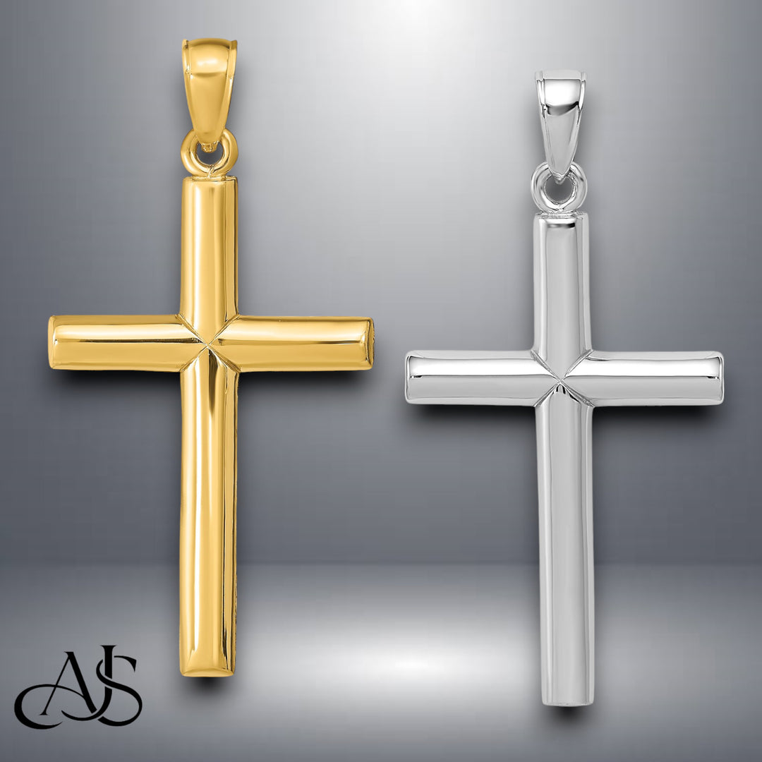 14K Yellow Gold or White Gold Polished Cross Pendant with Necklace Chain Options