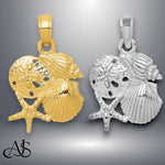 Load image into Gallery viewer, 14K Yellow Gold or White Gold Solid Polished Mini Shell Cluster Pendant with Necklace Chain Options
