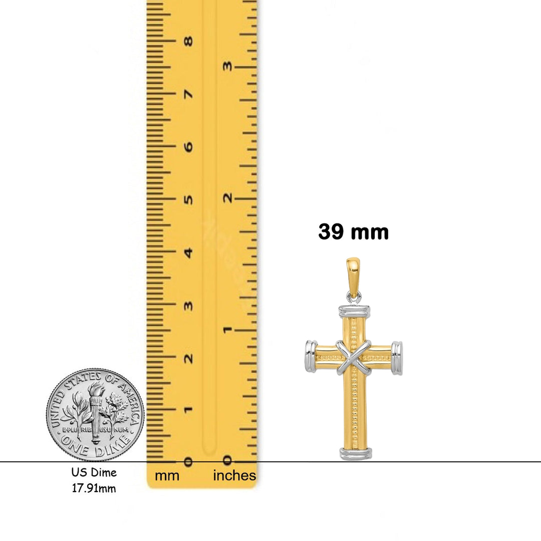 14K Two-tone Gold Fancy Cross Pendant with Necklace Chain Options