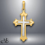 Load image into Gallery viewer, 14K Two-tone Gold Fleur De Lis Cross Pendant with Necklace Chain Options
