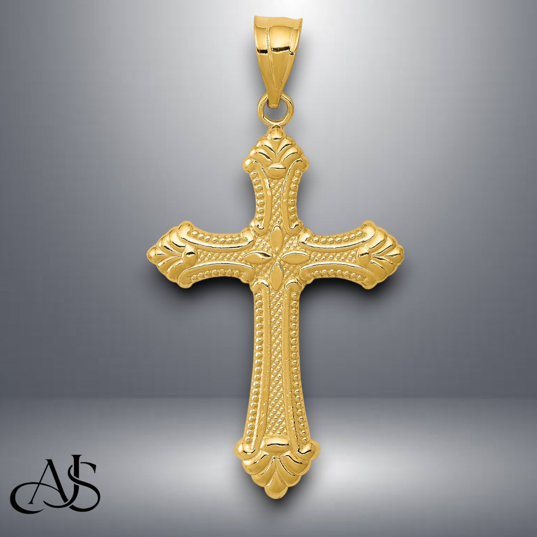 14K Yellow Gold Polished Cross Pendant with Necklace Chain Options