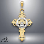 Load image into Gallery viewer, 14K Two-tone Gold Claddagh Cross Pendant with Necklace Chain Options
