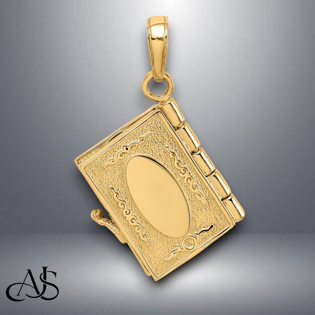 14K Yellow Gold 3D Ten Commandments Bible Pendant with Necklace Chain Options