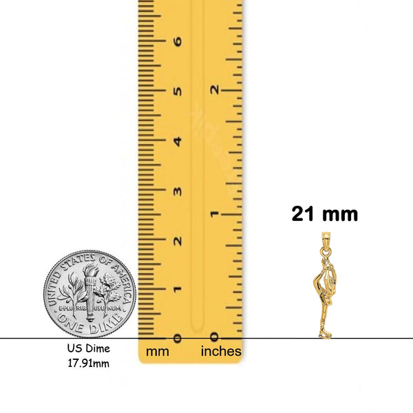 14K Yellow Gold Solid Polished 3-D Figure Skater Charm with Necklace Chain Options