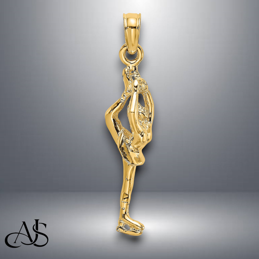 14K Yellow Gold Solid Polished 3-D Figure Skater Charm with Necklace Chain Options
