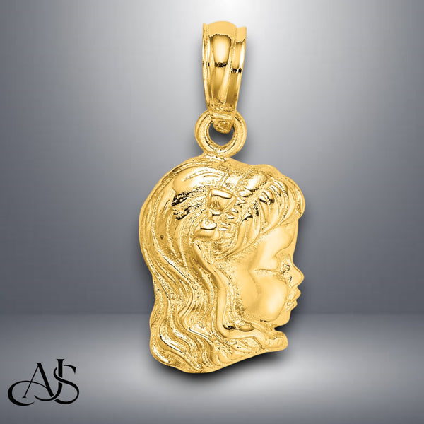 14K Yellow Gold Girl or Boy Head Charm with Necklace Chain Options