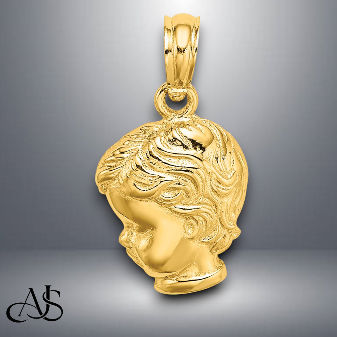 14K Yellow Gold Girl or Boy Head Charm with Necklace Chain Options