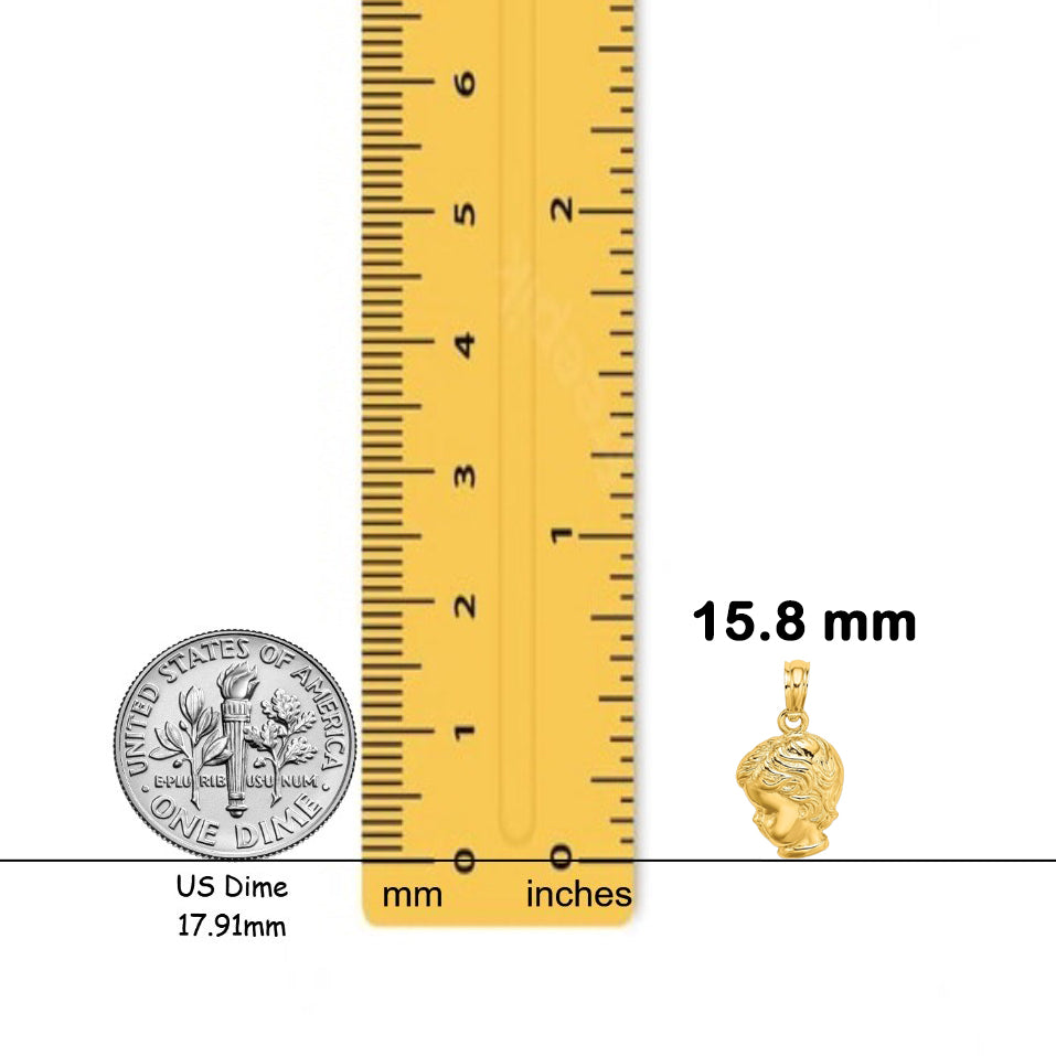 14K Yellow Gold Girl or Boy Head Charm with Necklace Chain Options