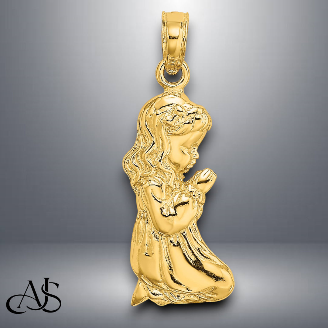14K Yellow Gold Praying Girl or Boy Charm with Necklace Chain Options
