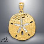 Load image into Gallery viewer, 14K Yellow Gold with White Rhodium Polished Diamond-Cut Sand Dollar Pendant with Necklace Chain Options
