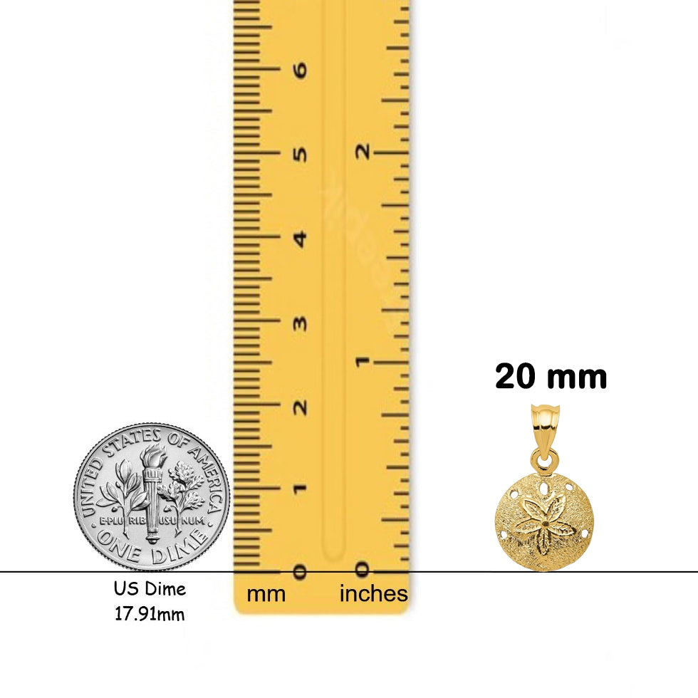 14K Yellow Gold Solid Polished Laser-Cut Sand Dollar Pendant with Necklace Chain Options