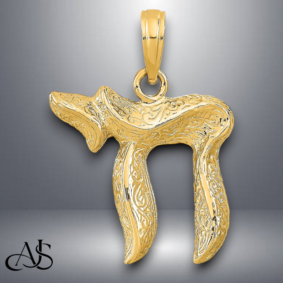 14K Yellow Gold Chai Pendant with Necklace Chain Options