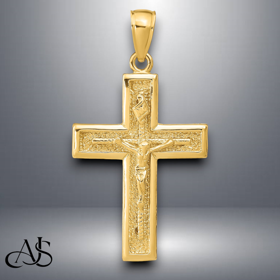 14K Yellow Gold Polished Crucifix Pendant with Necklace Chain Options