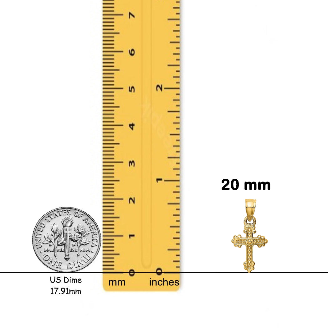 14K Yellow Gold Tiny Budded Cross Charm with Necklace Chain Options
