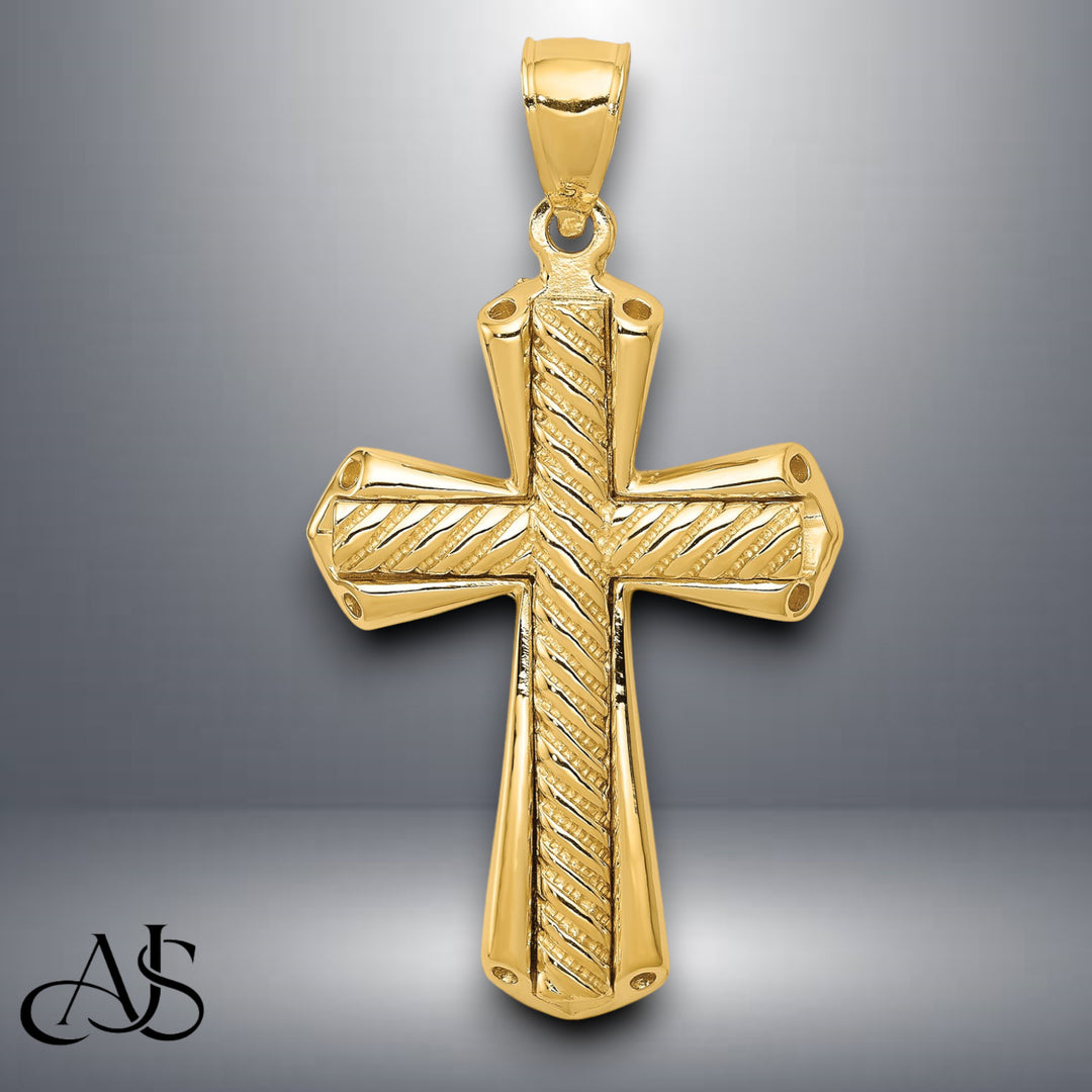 14K Yellow Gold Twisted Cross Pendant with Necklace Chain Options